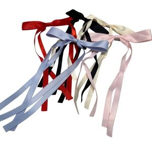 5 Clip On Hair Ribbons Black Red Cream Pink Light Blue New Never Worn